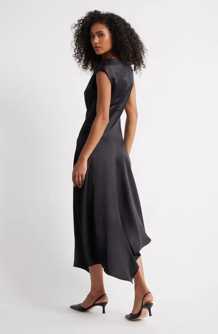 Cowl Neck Asymmetric Satin Midi Dress | Nordstrom