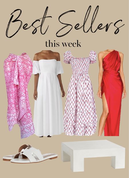 Kat Jamieson shares the best selling items from the week. Wedding guest dress, floral dress, white dresses, midi dress, sarong, beach coverup, sandals, coffee table, outdoor table. 

#LTKSeasonal #LTKshoecrush #LTKstyletip