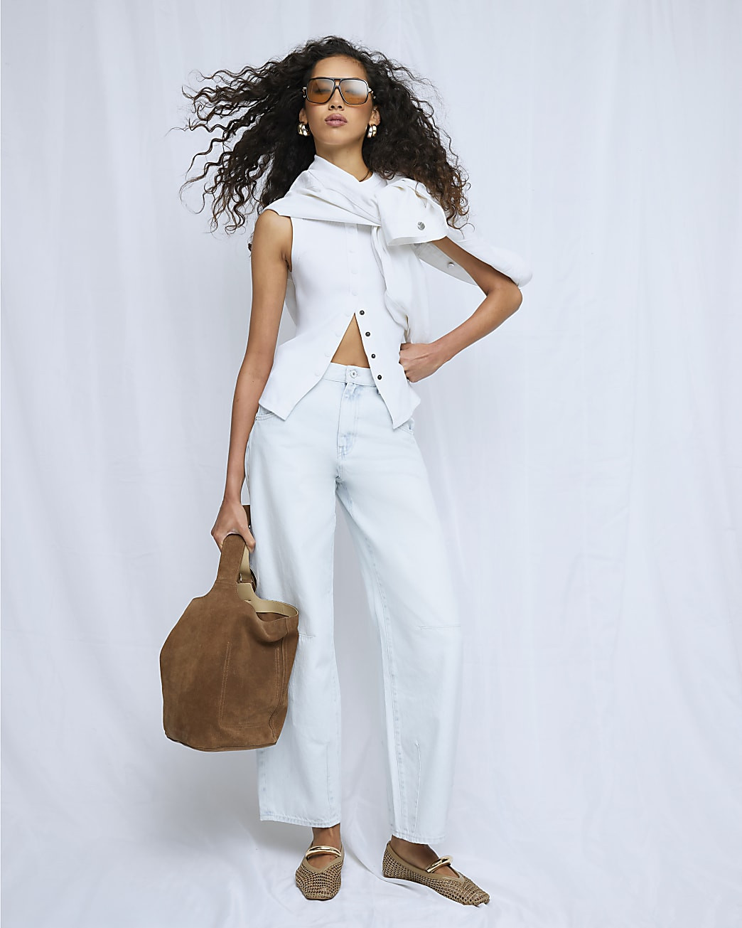 White Sleeveless Popper Ribbed Tank Top | River Island UK & IE