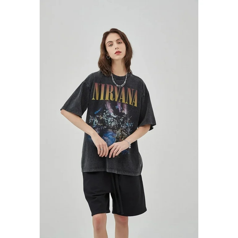 Urban Outfitters X Nirvana Unplugged Black Vintage Wash Oversized Tee T-Shirt (One Size, Black Vi... | Walmart (US)