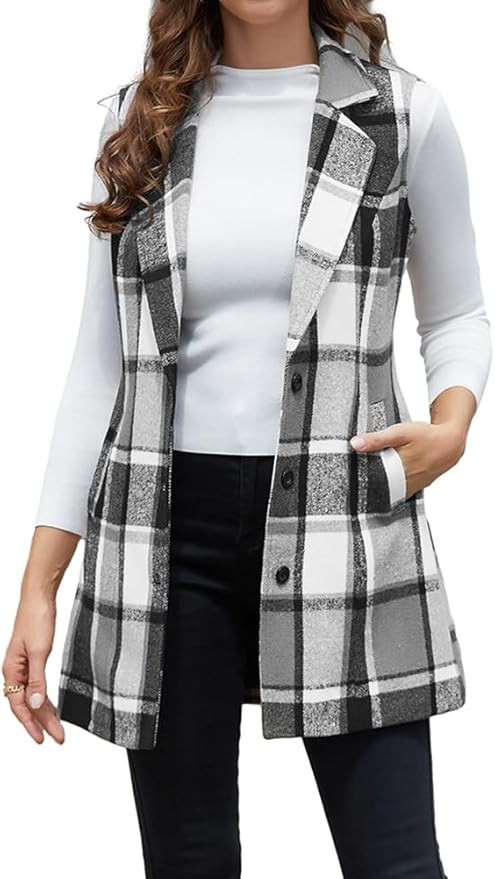 IDEALSANXUN Plaid Vest for Women Fall Winter Sleeveless Blazer Jackets | Amazon (US)