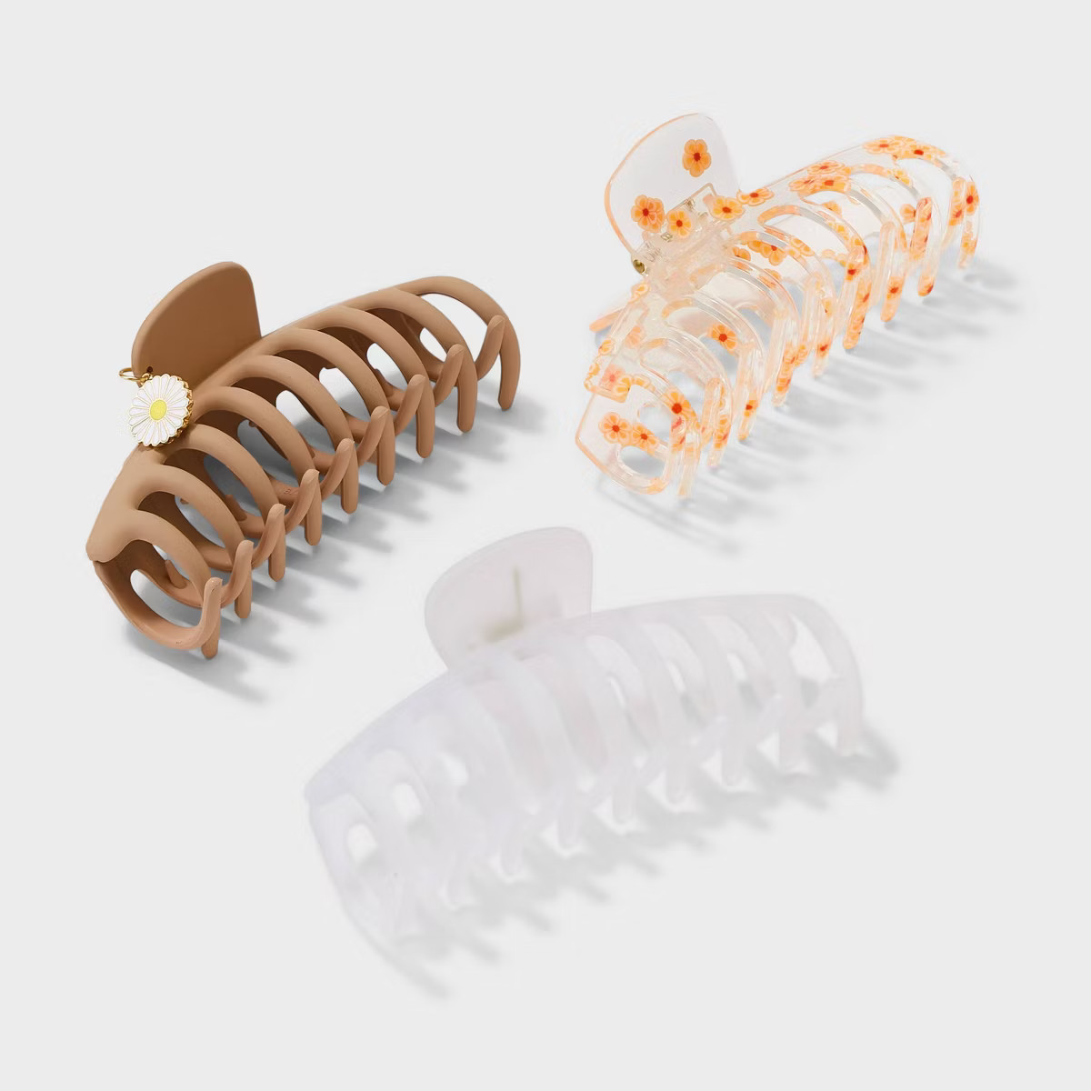 Flower Print and Solid Claw Hair Clip Set 3pc - Wild Fable™ Tan/Cream/Clear | Target