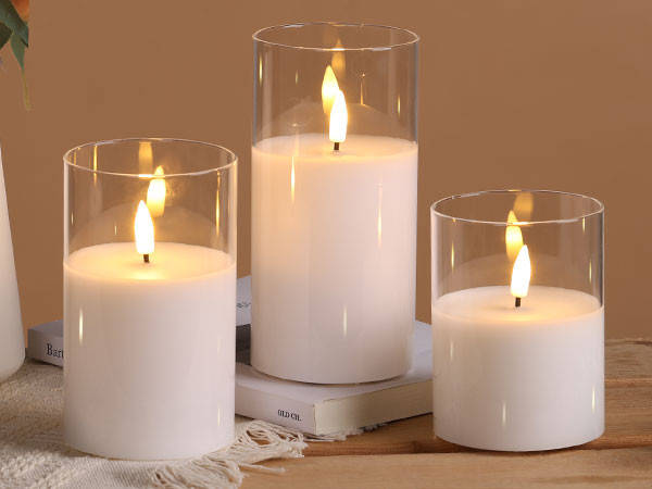 Eywamage Clear Glass Flameless Candles with Remote Timer, Flickering Battery LED Pillar Candles Set of 3 | Amazon (US)