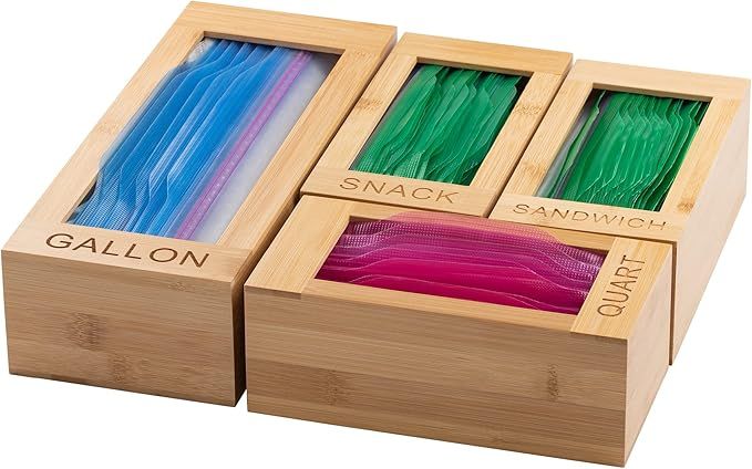 Baggie Organizer (4 Piece Set)- Bamboo Ziplock Bag Organizer for Drawer, Sandwich Bag Organizer, ... | Amazon (US)