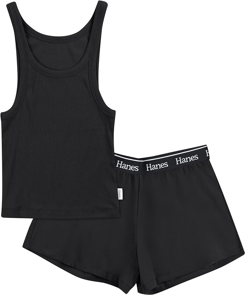 Hanes womens Originals Loungewear Set, Comfywear Rib Crop Tank and Sleep Shorts, 2-piece Set | Amazon (US)