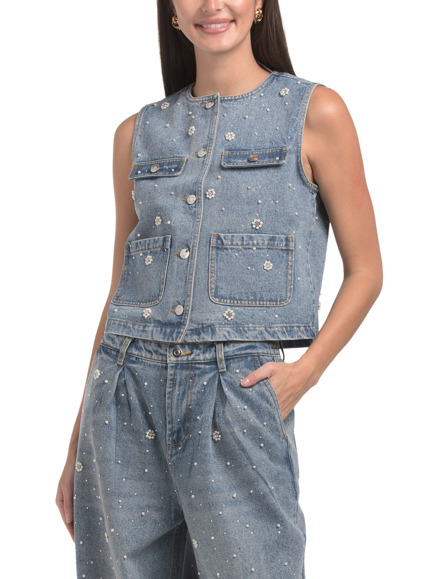 Embellished Denim Vest | TJ Maxx