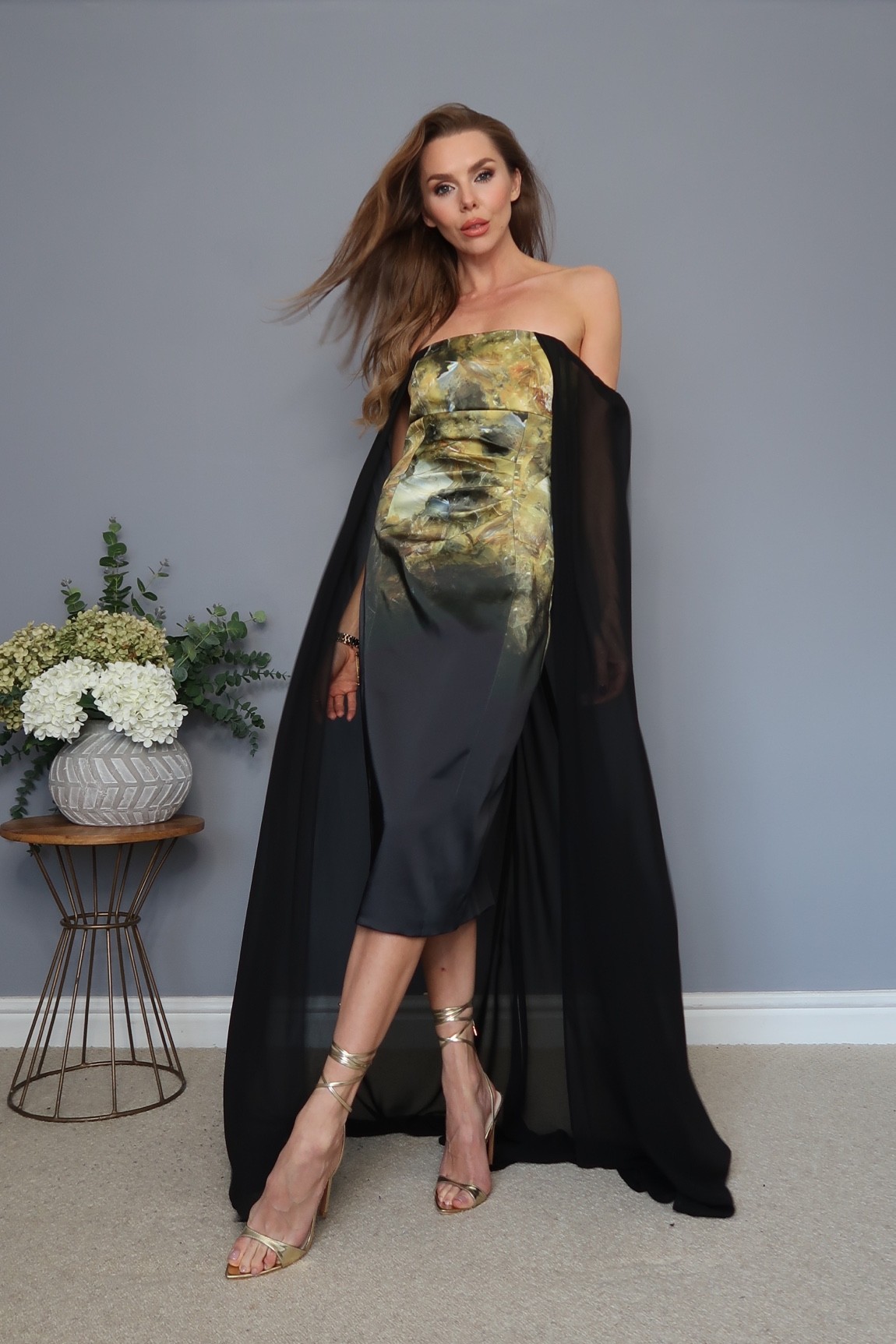 Black knee length cape dress form Karen Millen 

#LTKSeasonal #LTKeurope #LTKstyletip