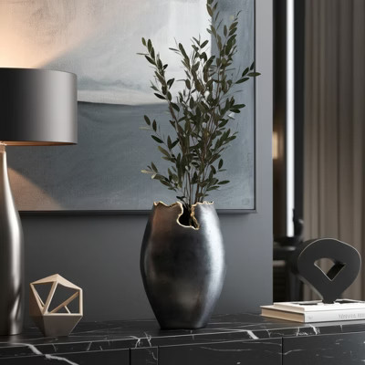 Modern Metal Vase - Textured Handmade Design - Contemporary Home & Office Decor - Decorative Accent for Bedroom, Living Room, Entryway - 14" Black | Target