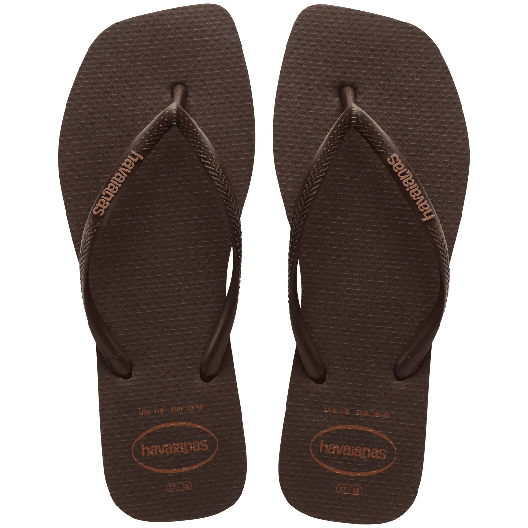 Women's Slim Square Logo Pop Up Flip Flops Dark Brown | Havaianas | Havaianas