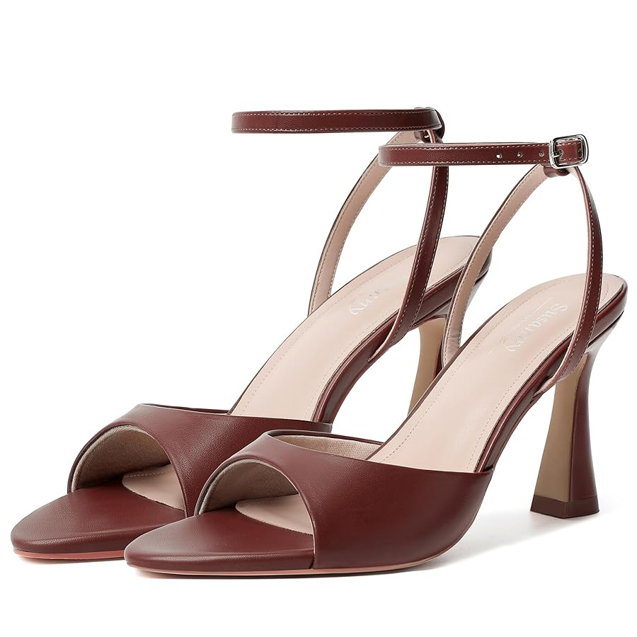 Susanny Tacones altos para mujer, puntiagudos, puntera abierta, tirantes delgados, tacón de bloq... | Amazon (US)