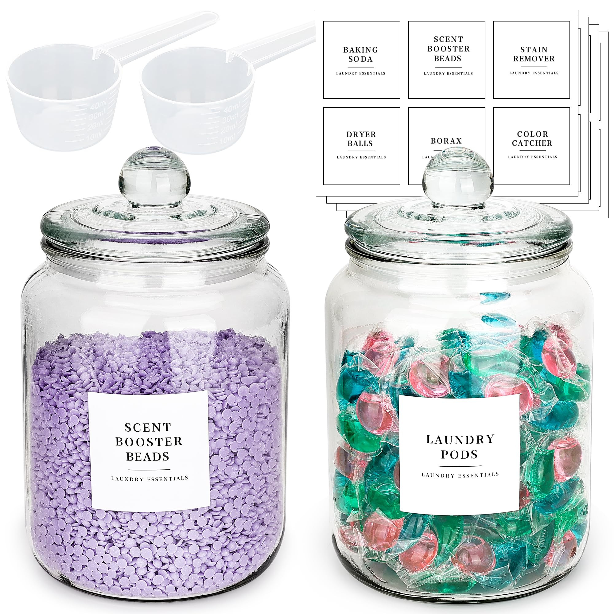 2 Pack Glass Jars with Lids and Labels, Half Gallon Laundry Room Organization and Storage Containers, Airtight Glass Jars Holder for Laundry Scent Booster Beads, Pods, Detergent | Amazon (US)