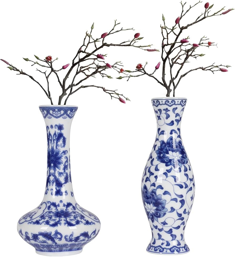 Small Blue & White Porcelain Vases Classic Ceramic Flower Vases for Home Decor Small Bud Decorati... | Amazon (US)