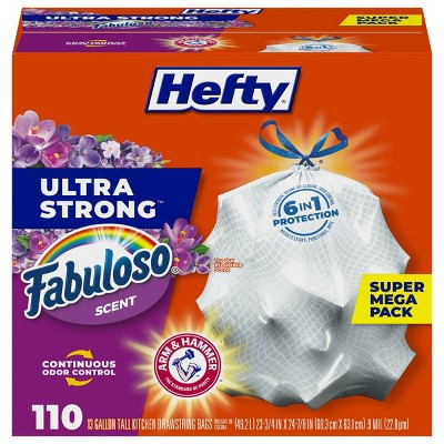 Hefty Ultra Strong Fabuloso Tall Kitchen Trash Bags - 13gal/110ct: Drawstring, Solid Pattern, Polyethylene, White | Target