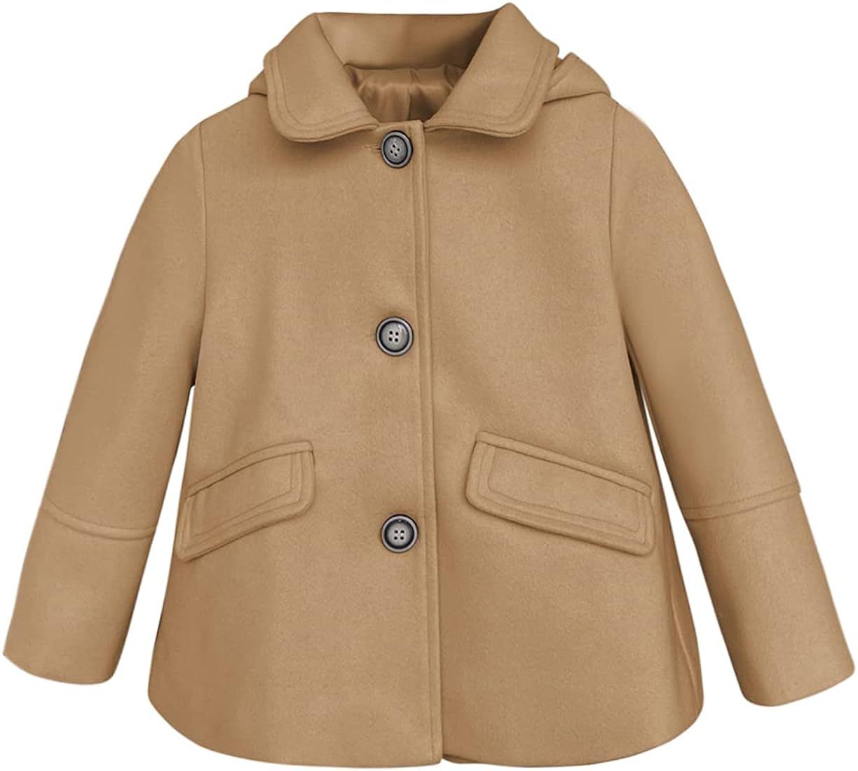 rrhss Baby Girls Button Formal Coat Toddler Kids Hooded Woolen Jacket Fall Winter Outwear | Amazon (US)