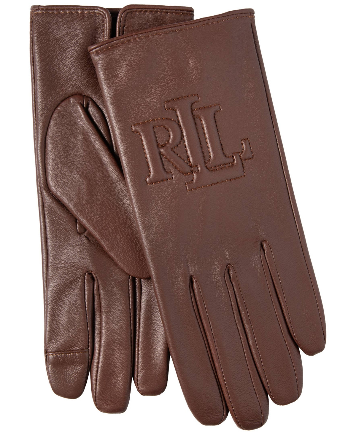 Lauren Ralph Lauren Raised Logo Leather Touch Gloves - Deep Mahogany | Macy's