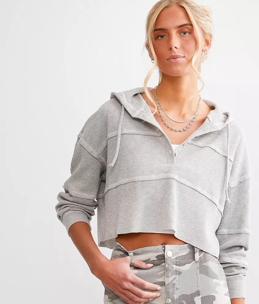 Cropped Henley Hoodie | Buckle