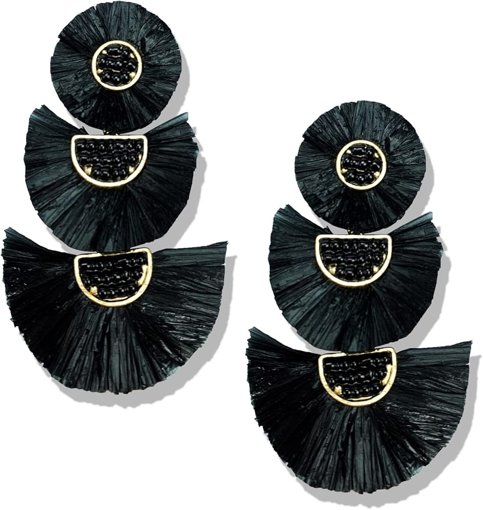 Statement Earrings Beaded Raffia Palm Bohemian Drop Dangle Earrings for women | Amazon (US)