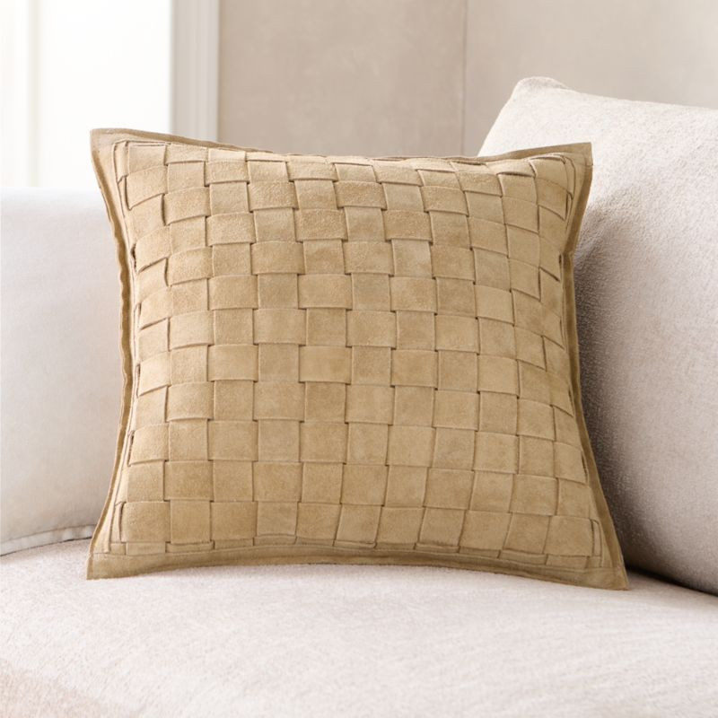 Hyde Woven Suede 20""x20"" Camel Tan Throw Pillow with Down-Alternative Insert | Crate & Barrel
