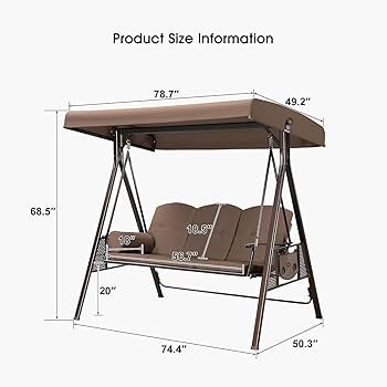 PURPLE LEAF 3-Seat Deluxe Outdoor Patio Porch Swing with Weather Resistant Steel Frame, Adjustabl... | Amazon (US)