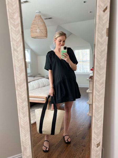 Black spring dress is non maternity and under $40 // 3 colors // size small 

spring outfit, summer sandals, beach tote, vacation outfit 

#LTKfindsunder50 #LTKstyletip #LTKSeasonal