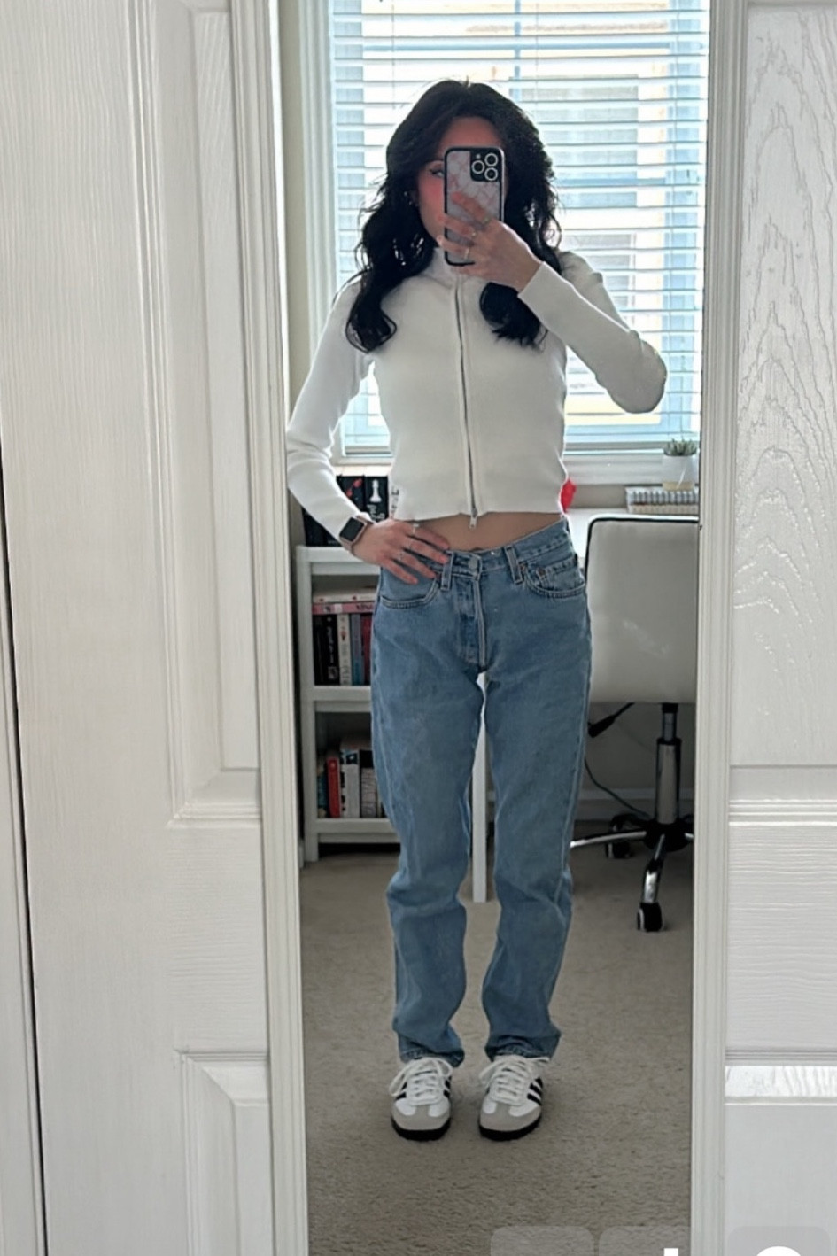 My pants are thrifted 501’s :) & the sweater is the same but my color isn’t available right now! 