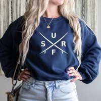 Surf Board Sweatshirt, Ocean Waves Suf Beach Surfing Fashion Sunshine Love Sweater, Summer | Etsy (US)