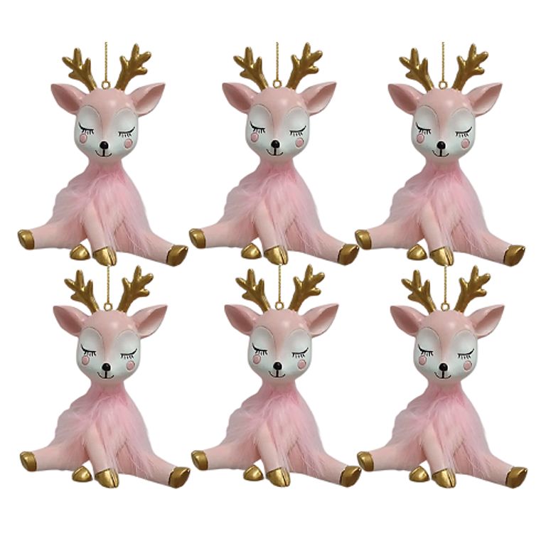 Holiday Time Set of 6 Pink Reindeer Ornaments.  Blushful Season Theme. Pink and Gold Color. | Walmart (US)