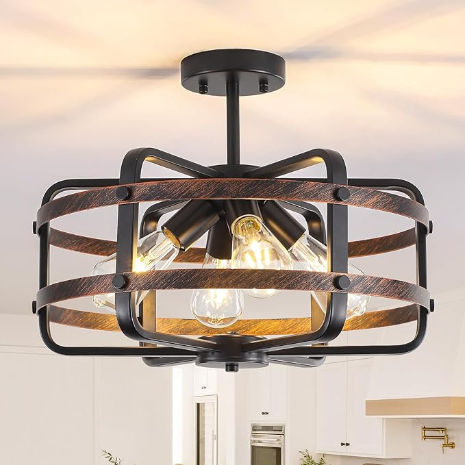 17.71'' Farmhouse Cage Semi Flush Mount Ceiling Light Fixture 4-Light Rustic Metal Ceiling Lighti... | Amazon (US)
