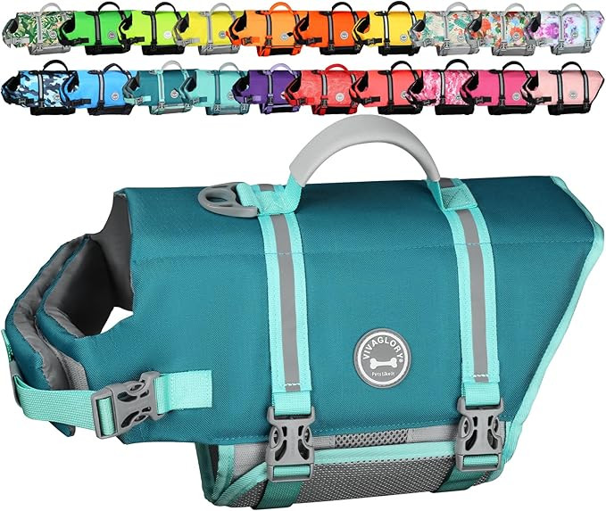VIVAGLORY Rip Stop Dog Life Vest, Swimming Vest with Handle, Buoyancy for Doggy Puppy, Dog Life J... | Amazon (US)