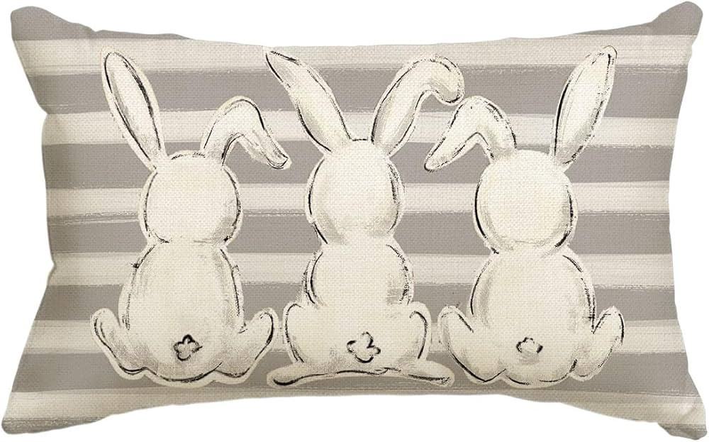 AVOIN colorlife Gray Stripes Bunny Easter Throw Pillow Cover, 12 x 20 Inch Rabbit Holiday Cushion... | Amazon (US)