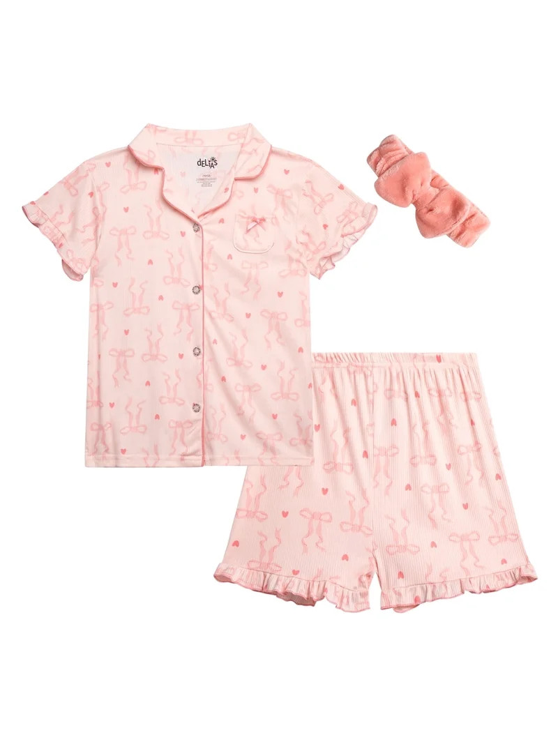 dELiA*s Girls Pajamas Set Cozy Soft Button Down Sleep Shirt and Pajama Shorts for Girls 2 Piece | Walmart (US)