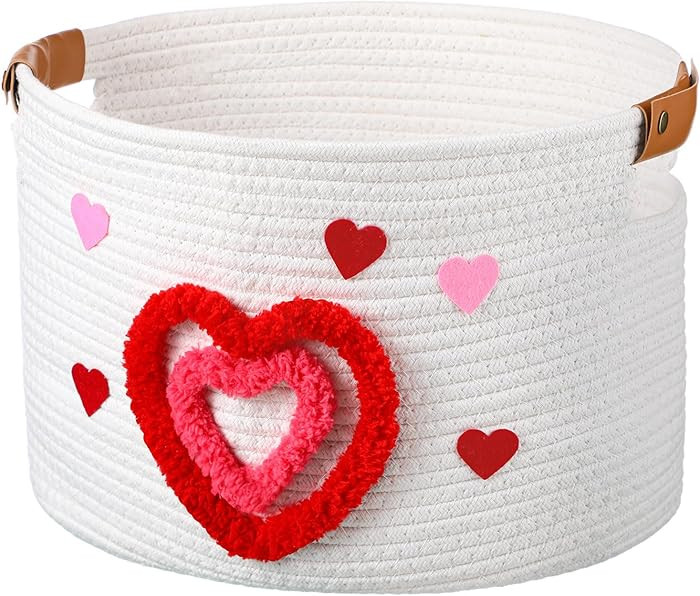 Yookeer Valentine Gift Basket with Handles, Cute Woven Heart Basket for Stuffers, Simplicity Vale... | Amazon (US)