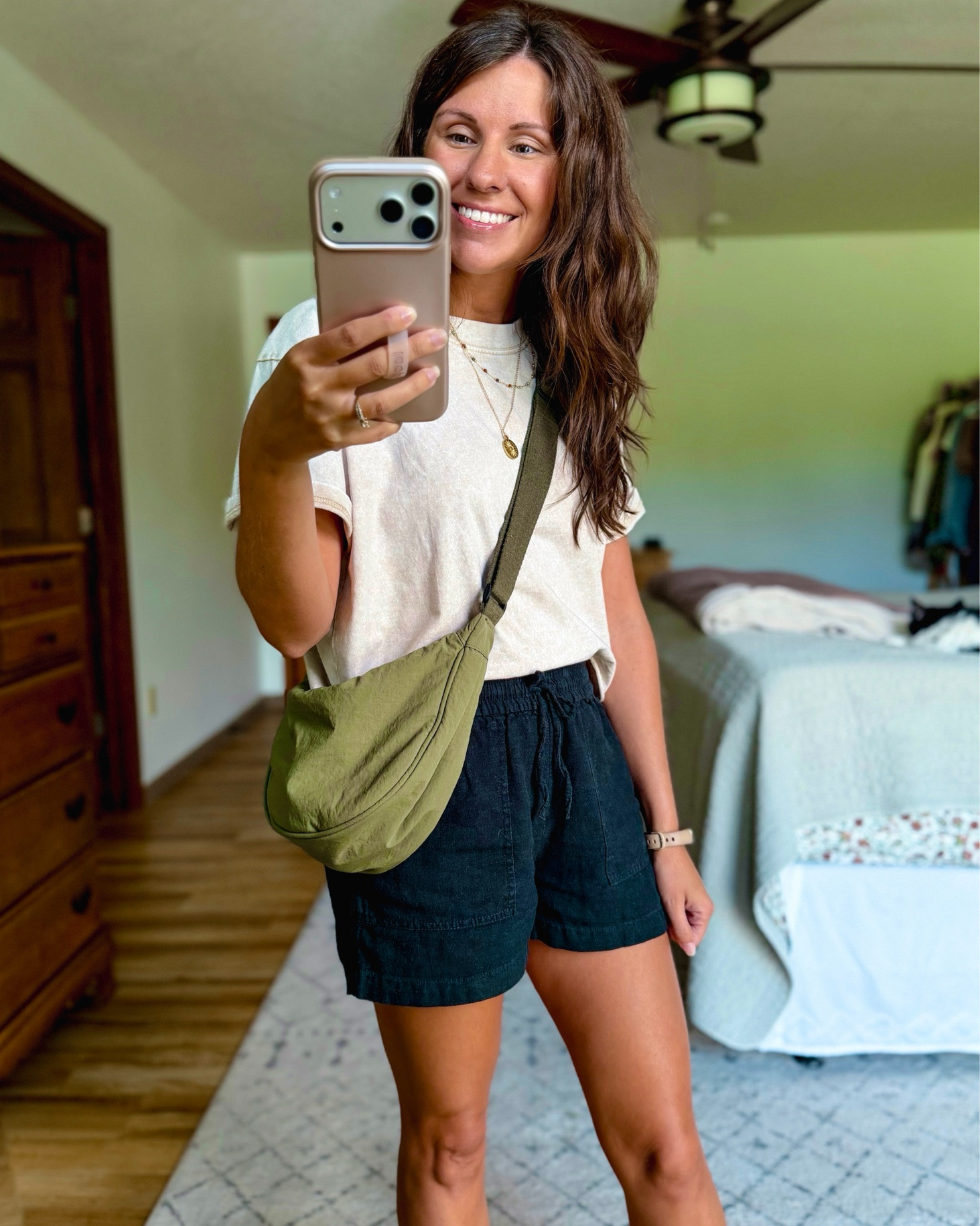 small in my tee (apricot color), xxs in my black linen shorts (mine are 5-6 years old, linked this year’s version and I also linked similar ones in case you prefer non-tie shorts!) and 6 in my teva sandals. 

My bag is older so I linked similar ones!

#LTKgrwm #LTKPetite #LTKootd