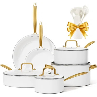 16 Pcs Pots And Pans Set Non Stick, Kitchen Cookware Sets With Cooking Utensils Set, Non Toxic Cookware Set White Gold Pan Set For Cooking Pot Oven & | Wayfair North America