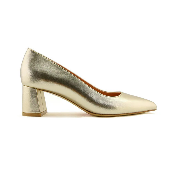 Champagne Gold Metallic Leather Lower Block Pump | ALLY Shoes