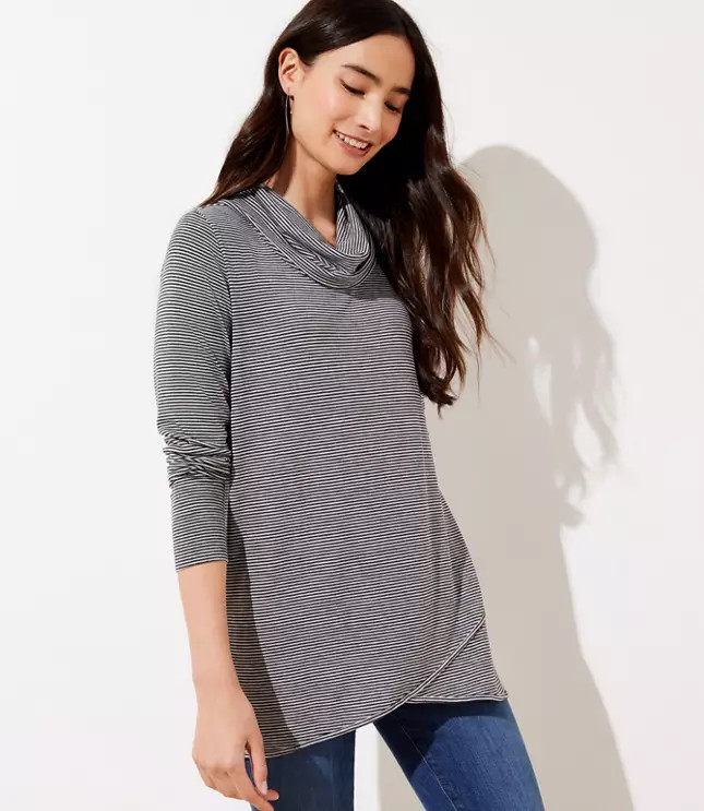 Striped Crossover Hem Cowl Neck Top | LOFT