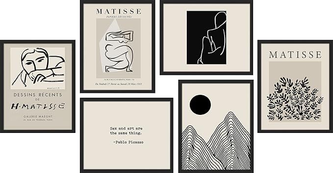 SIGNWIN Framed Duotone Dark Mountain Matisse Wall Art, Set of 6 Abstract Geometric Wall Décor Pr... | Amazon (US)