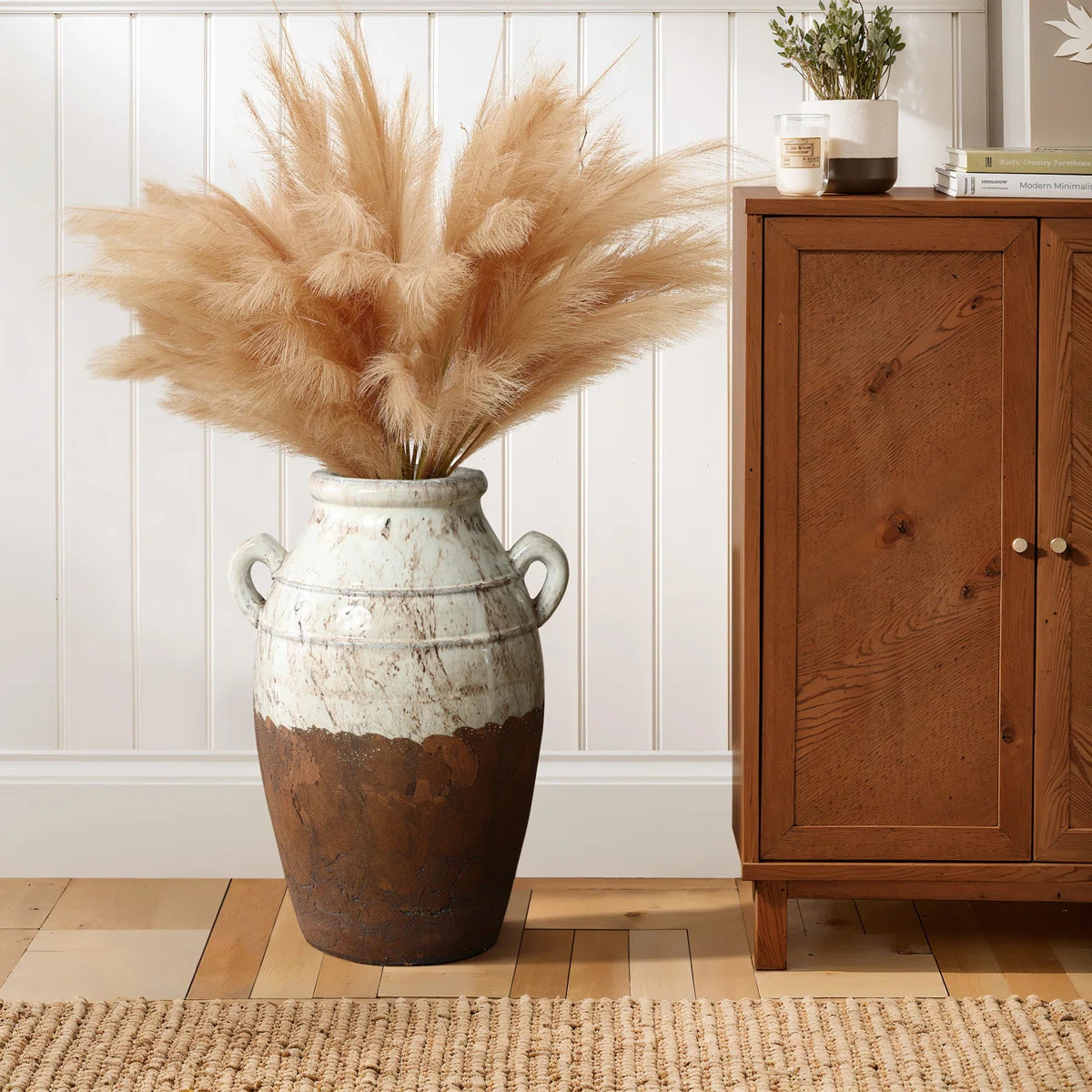 Rustic Cream and Brown Terracotta Urn with Handles 18.5-Inch Tall Vase | Wayfair North America