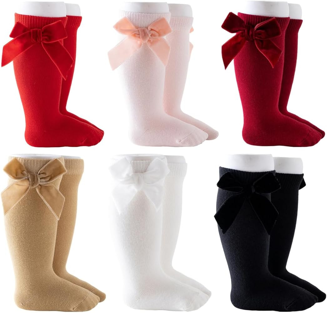 Baby Girls Knee High Socks Bow-Stitched Toddler Breathable Long Sock Cable Knit Tube | Amazon (US)