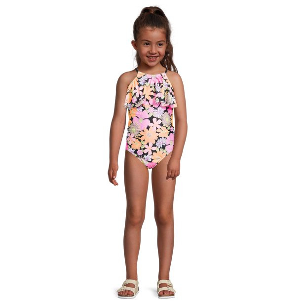 Wonder Nation Girls Floral Flounce 1-piece Swimsuit, Sizes 4-18 & Plus | Walmart (US)