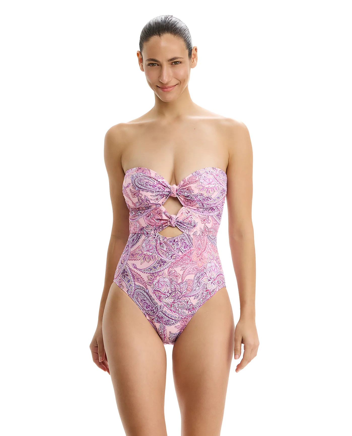 Boho Bloom Cut Out Bandeau One Piece-Pink Multi | Gottex Swimwear