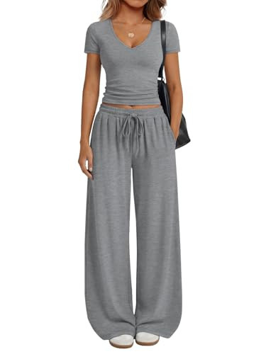 Trendy Queen 2 Piece Lounge Sets for Women Summer 2026 Two Piece Matching Loungewear Sweat Sets Spring Fashion Travel Airport Outfits Sweatsuits Casual Cute Clothes Track Suits DH Grey M | Amazon (US)