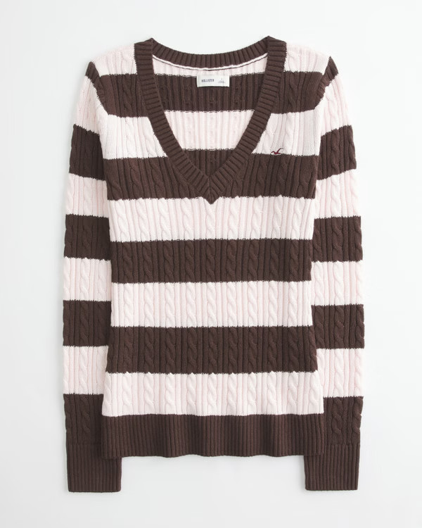 Cable-Knit V-Neck Icon Sweater | Hollister (US)