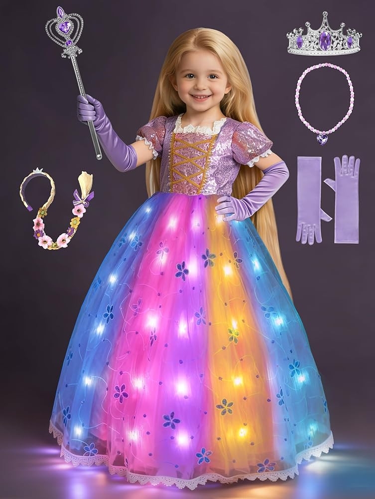Light Up Princess Dress Up Clothes LED Halloween Girls Costume Pink Purple Christmas Kids Party D... | Amazon (US)