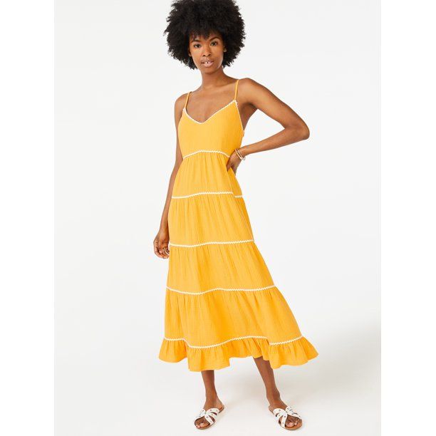 Scoop Women's Ric Rac Trim Midi Dress | Walmart (US)