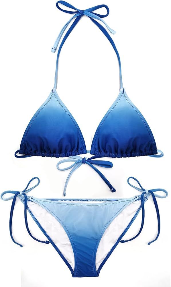 SHEKINI Women's Triangle Bikini Halter String Bathing Suits Low Waisted Two Piece Swimsuit | Amazon (US)