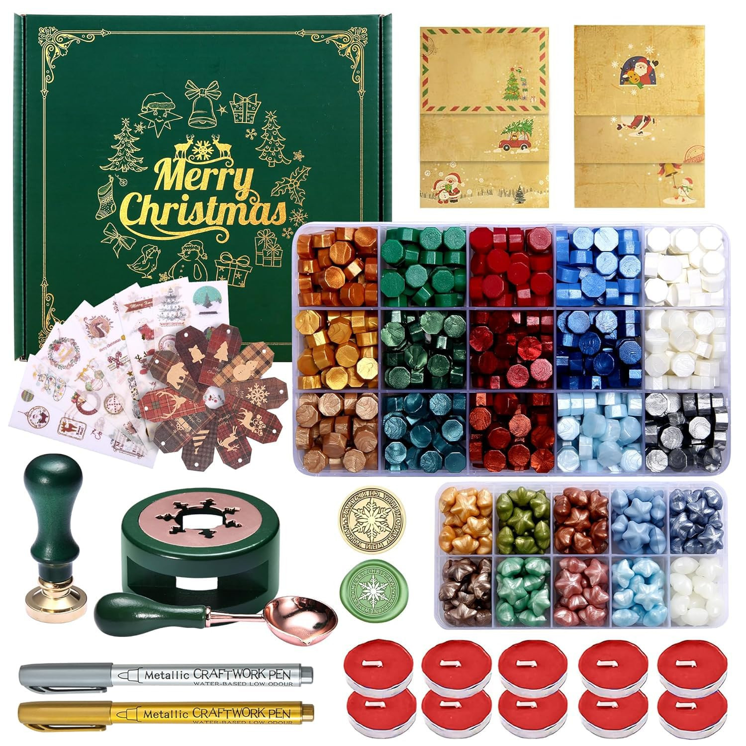 Christmas Wax Seal Kit with Snow Sealing Stamp, 25 Colors Sealing Beads Beginner's Set with Warme... | Amazon (US)