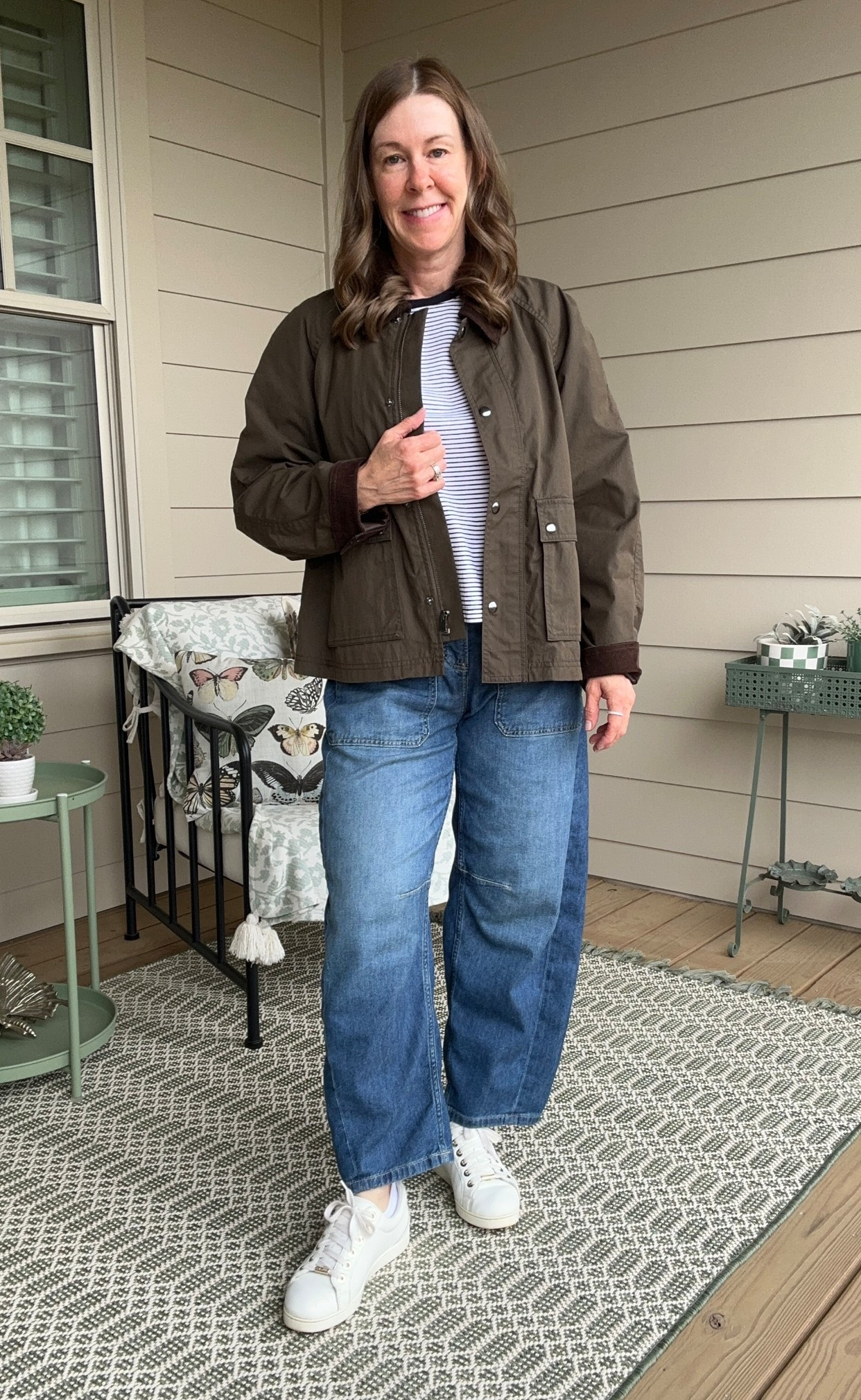 Today’s travel look! 
Spanx barrel jeans size small petite
Stripe tee
Madewell barn jacket
#madewell #spanx

#LTKxMadewell #LTKootd
