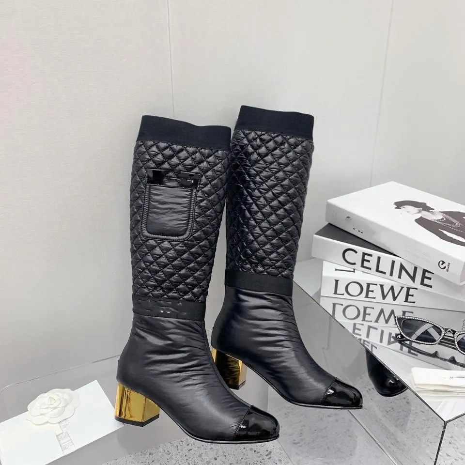 Knee Boots Shoe Shoes Winter Boot Women Soft Down Designer Mid Heel Waterproof Nylon Upper 2022 C... | DHGate