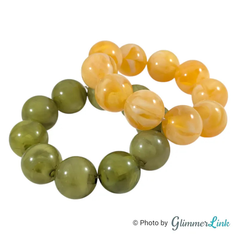 Vintage Marbled Lucite Bead Stretch Bracelet Set Chunky Green Yellow 19.5mm - Etsy | Etsy (Global)